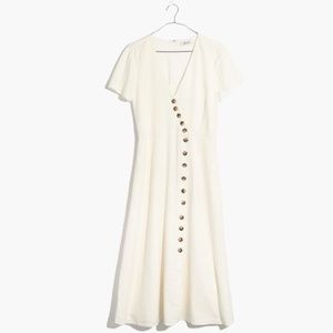 Madewell White Linen-Blend Button-Wrap Midi Dress 4